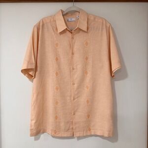 Cafe Luna Embroidered Linen Blend Button Up Shirt Mens Medium Peach | Coastal